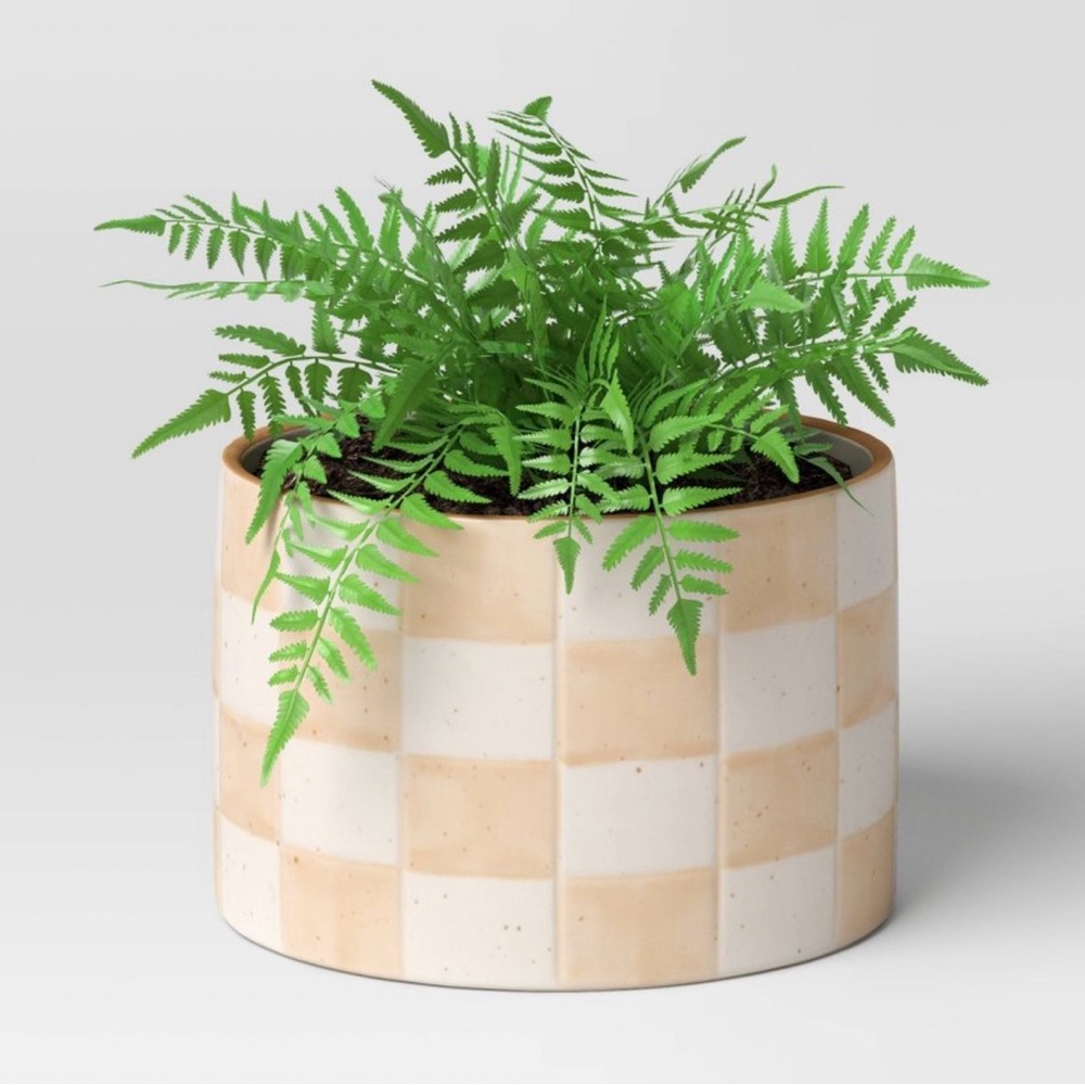 Checker stoneware outdoor indoor Planter pot ivory Cream Ceramic vase BRAND NEW